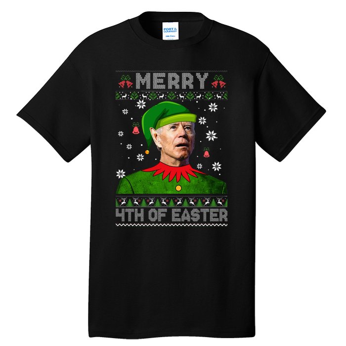 Funny Joe Biden Merry 4th Of Easter Ugly Christmas Sweater Tall T-Shirt