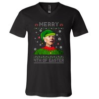 Funny Joe Biden Merry 4th Of Easter Ugly Christmas Sweater V-Neck T-Shirt