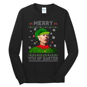 Funny Joe Biden Merry 4th Of Easter Ugly Christmas Sweater Tall Long Sleeve T-Shirt