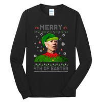 Funny Joe Biden Merry 4th Of Easter Ugly Christmas Sweater Tall Long Sleeve T-Shirt