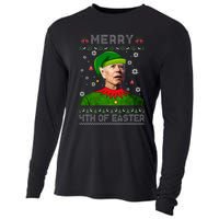 Funny Joe Biden Merry 4th Of Easter Ugly Christmas Sweater Cooling Performance Long Sleeve Crew