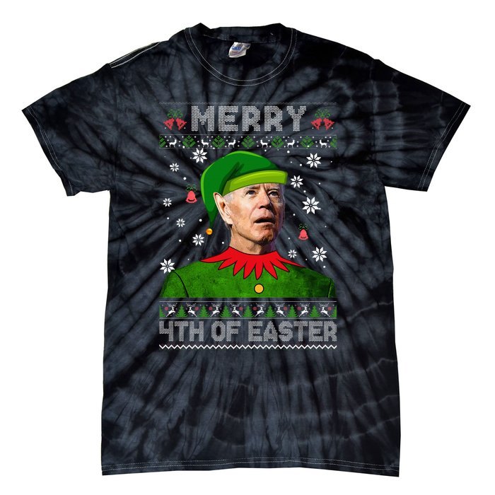 Funny Joe Biden Merry 4th Of Easter Ugly Christmas Sweater Tie-Dye T-Shirt