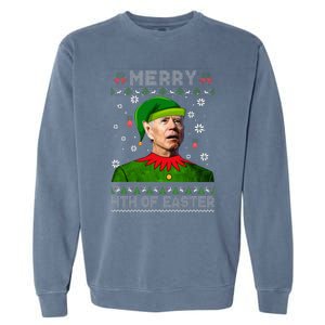 Funny Joe Biden Merry 4th Of Easter Ugly Christmas Sweater Garment-Dyed Sweatshirt