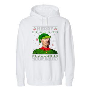 Funny Joe Biden Merry 4th Of Easter Ugly Christmas Sweater Garment-Dyed Fleece Hoodie