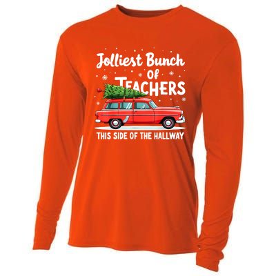 Funny Jolliest Bunch Of Teachers This Side Of The Hallway Christmas Gift Cooling Performance Long Sleeve Crew