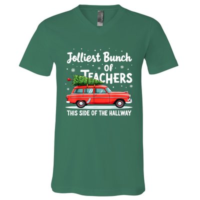 Funny Jolliest Bunch Of Teachers This Side Of The Hallway Christmas Gift V-Neck T-Shirt