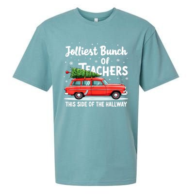 Funny Jolliest Bunch Of Teachers This Side Of The Hallway Christmas Gift Sueded Cloud Jersey T-Shirt