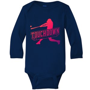 Funny Joke Baseball Touchdown Joke Gift Design Gift Baby Long Sleeve Bodysuit