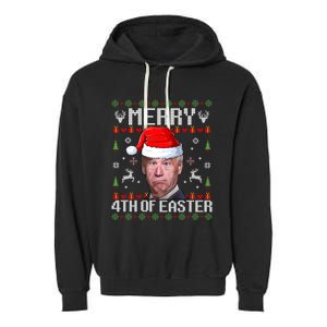 Funny Joe Biden Merry 4th Of Easter Ugly Christmas Sweater Garment-Dyed Fleece Hoodie