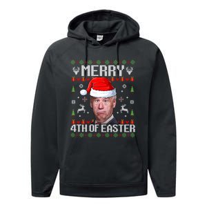 Funny Joe Biden Merry 4th Of Easter Ugly Christmas Sweater Performance Fleece Hoodie