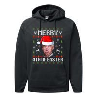 Funny Joe Biden Merry 4th Of Easter Ugly Christmas Sweater Performance Fleece Hoodie