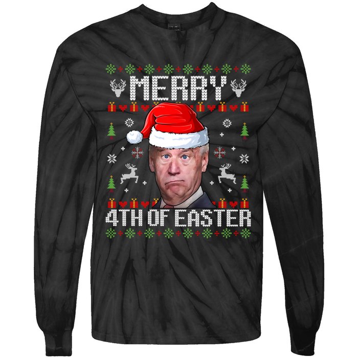 Funny Joe Biden Merry 4th Of Easter Ugly Christmas Sweater Tie-Dye Long Sleeve Shirt