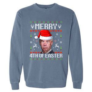 Funny Joe Biden Merry 4th Of Easter Ugly Christmas Sweater Garment-Dyed Sweatshirt