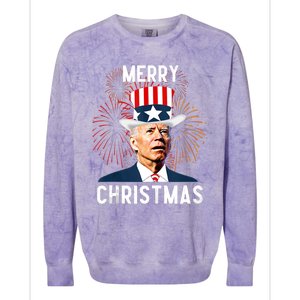 Funny Joe Biden Merry Christmas For Fourth Of July Funny Biden Colorblast Crewneck Sweatshirt