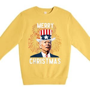 Funny Joe Biden Merry Christmas For Fourth Of July Funny Biden Premium Crewneck Sweatshirt