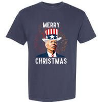 Funny Joe Biden Merry Christmas For Fourth Of July Funny Biden Garment-Dyed Heavyweight T-Shirt