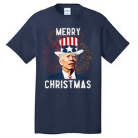 Funny Joe Biden Merry Christmas For Fourth Of July Funny Biden Tall T-Shirt