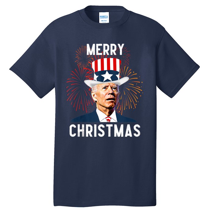 Funny Joe Biden Merry Christmas For Fourth Of July Funny Biden Tall T-Shirt