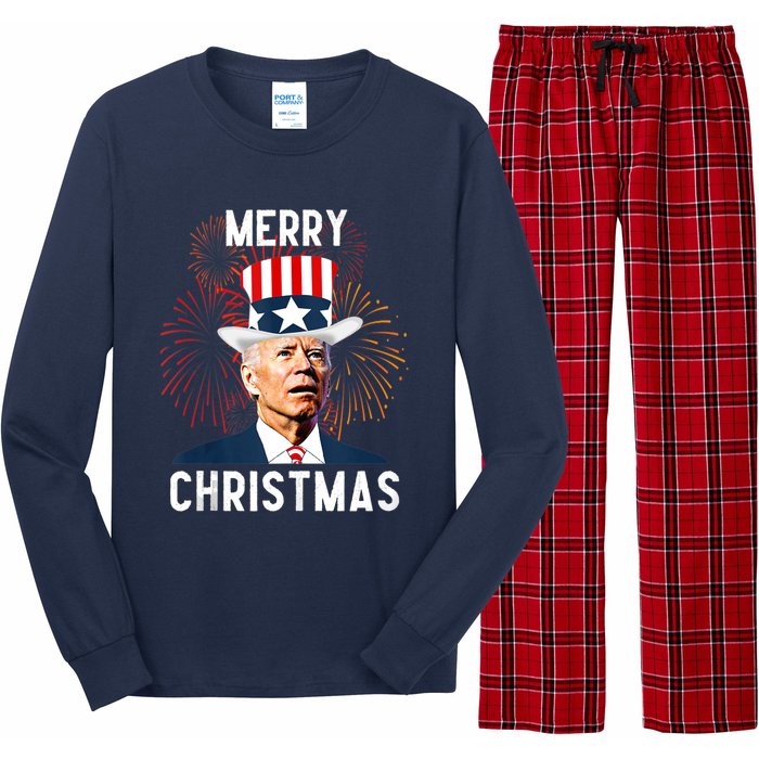 Funny Joe Biden Merry Christmas For Fourth Of July Funny Biden Long Sleeve Pajama Set