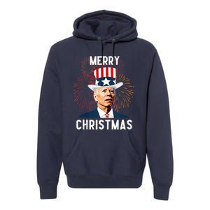 Funny Joe Biden Merry Christmas For Fourth Of July Funny Biden Premium Hoodie