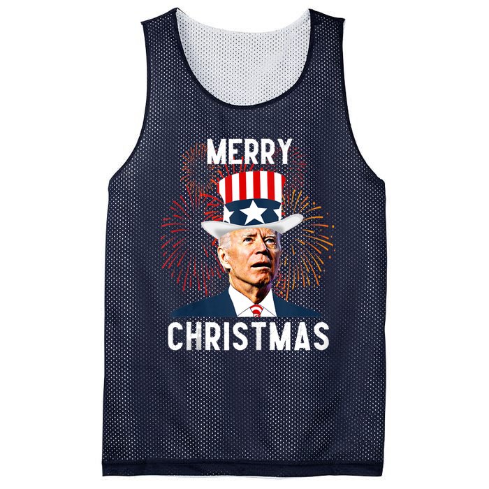 Funny Joe Biden Merry Christmas For Fourth Of July Funny Biden Mesh Reversible Basketball Jersey Tank