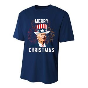 Funny Joe Biden Merry Christmas For Fourth Of July Funny Biden Performance Sprint T-Shirt