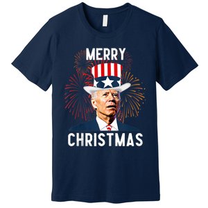 Funny Joe Biden Merry Christmas For Fourth Of July Funny Biden Premium T-Shirt