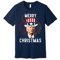 Funny Joe Biden Merry Christmas For Fourth Of July Funny Biden Premium T-Shirt