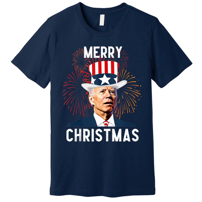 Funny Joe Biden Merry Christmas For Fourth Of July Funny Biden Premium T-Shirt