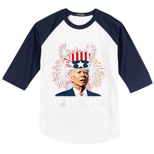 Funny Joe Biden Merry Christmas For Fourth Of July Funny Biden Baseball Sleeve Shirt