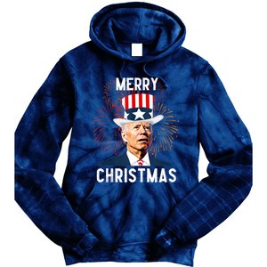 Funny Joe Biden Merry Christmas For Fourth Of July Funny Biden Tie Dye Hoodie