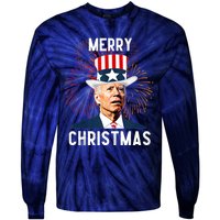 Funny Joe Biden Merry Christmas For Fourth Of July Funny Biden Tie-Dye Long Sleeve Shirt