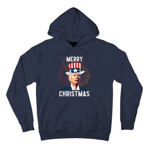 Funny Joe Biden Merry Christmas For Fourth Of July Funny Biden Tall Hoodie