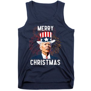 Funny Joe Biden Merry Christmas For Fourth Of July Funny Biden Tank Top