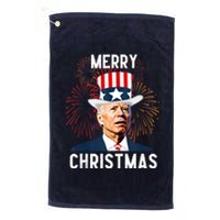 Funny Joe Biden Merry Christmas For Fourth Of July Funny Biden Platinum Collection Golf Towel