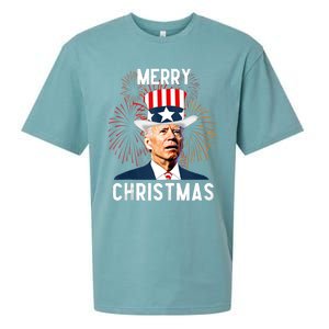 Funny Joe Biden Merry Christmas For Fourth Of July Funny Biden Sueded Cloud Jersey T-Shirt