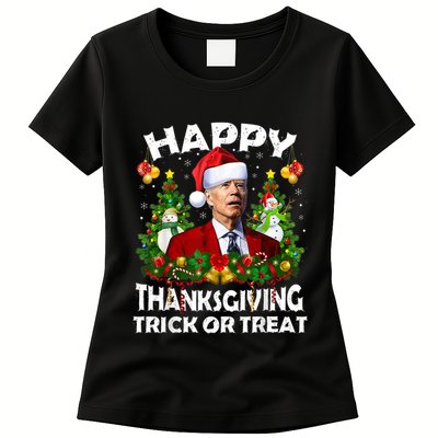 Funny Joe Biden Confused Happy Thanksgiving For Christmas Womens T-Shirt