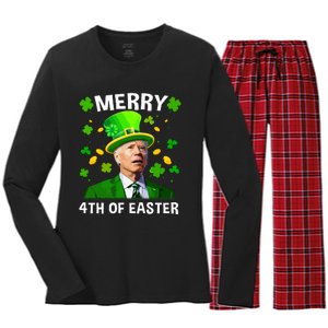 Funny Joe Biden St Patricks Day Merry 4th Of Easter Women's Long Sleeve Flannel Pajama Set 