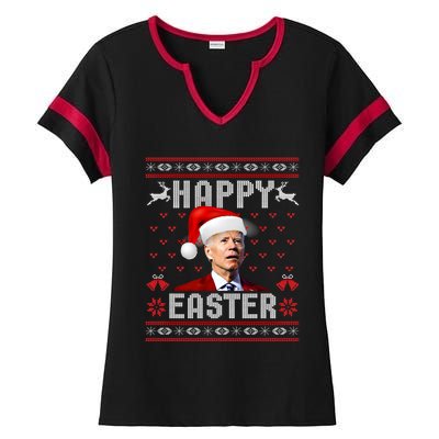 Funny Joe Biden Happy Easter Ugly Christmas Sweater Gift Ladies Halftime Notch Neck Tee