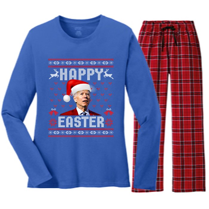 Funny Joe Biden Happy Easter Ugly Christmas Sweater Gift Women's Long Sleeve Flannel Pajama Set 