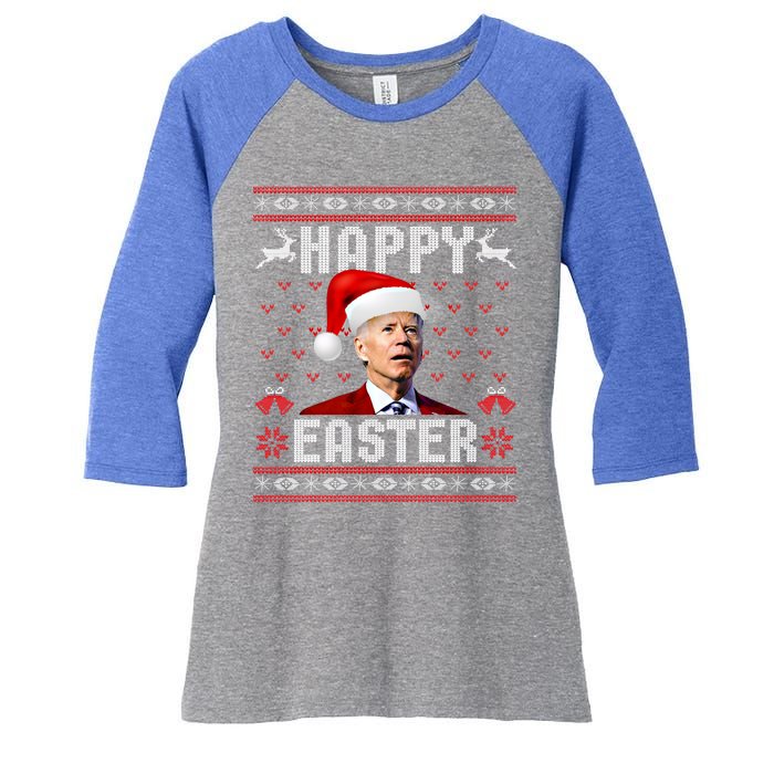 Funny Joe Biden Happy Easter Ugly Christmas Sweater Gift Women's Tri-Blend 3/4-Sleeve Raglan Shirt