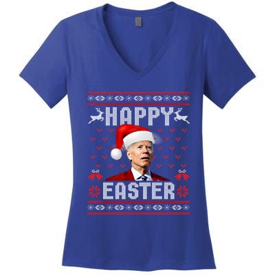 Funny Joe Biden Happy Easter Ugly Christmas Sweater Gift Women's V-Neck T-Shirt