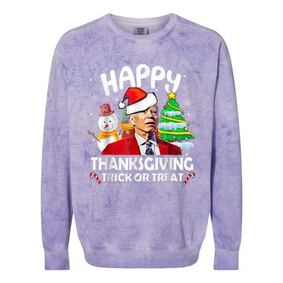 Funny Joe Biden Merry Thanksgiving Trick Or Treat Christmas Colorblast Crewneck Sweatshirt