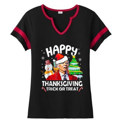 Funny Joe Biden Merry Thanksgiving Trick Or Treat Christmas Ladies Halftime Notch Neck Tee