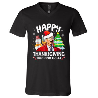 Funny Joe Biden Merry Thanksgiving Trick Or Treat Christmas V-Neck T-Shirt