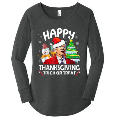 Funny Joe Biden Merry Thanksgiving Trick Or Treat Christmas Women's Perfect Tri Tunic Long Sleeve Shirt