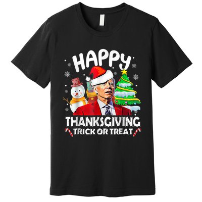 Funny Joe Biden Merry Thanksgiving Trick Or Treat Christmas Premium T-Shirt