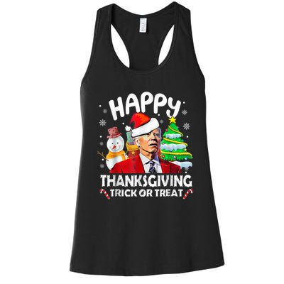 Funny Joe Biden Merry Thanksgiving Trick Or Treat Christmas Women's Racerback Tank