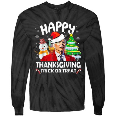 Funny Joe Biden Merry Thanksgiving Trick Or Treat Christmas Tie-Dye Long Sleeve Shirt