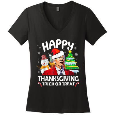 Funny Joe Biden Merry Thanksgiving Trick Or Treat Christmas Women's V-Neck T-Shirt